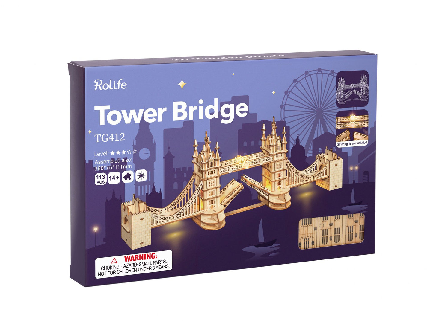 3D DIY Wooden Model Building Kit - Tower Bridge incl. lighting