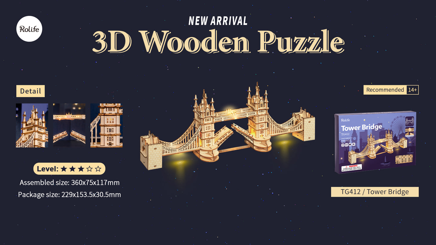 3D DIY Wooden Model Building Kit - Tower Bridge incl. lighting