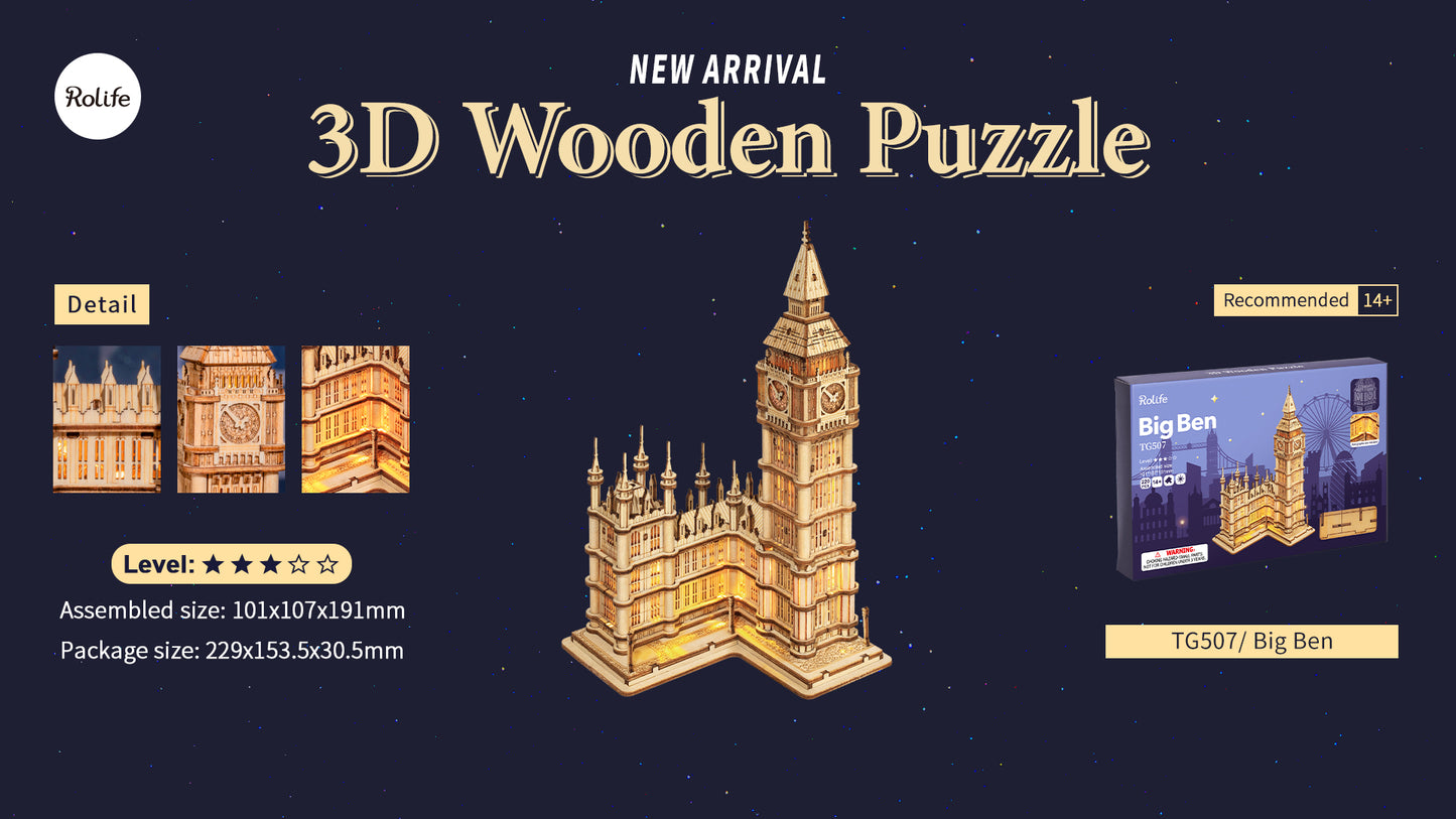 3D DIY Wooden Model Building Kit - Big Ben incl. lighting