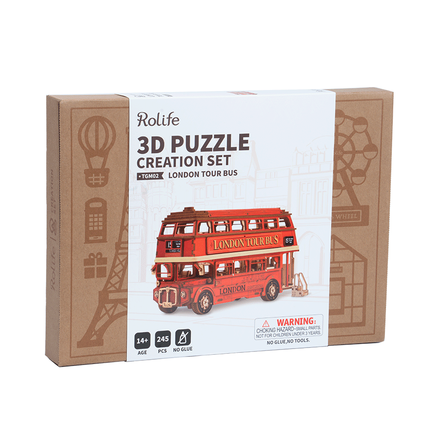 3D DIY Wooden Model Building Kit - London Tour Bus