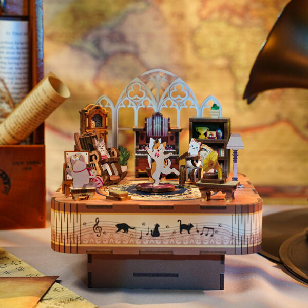 DIY Muziekdoosje - 3D Houten Puzzel, Cat’s Family