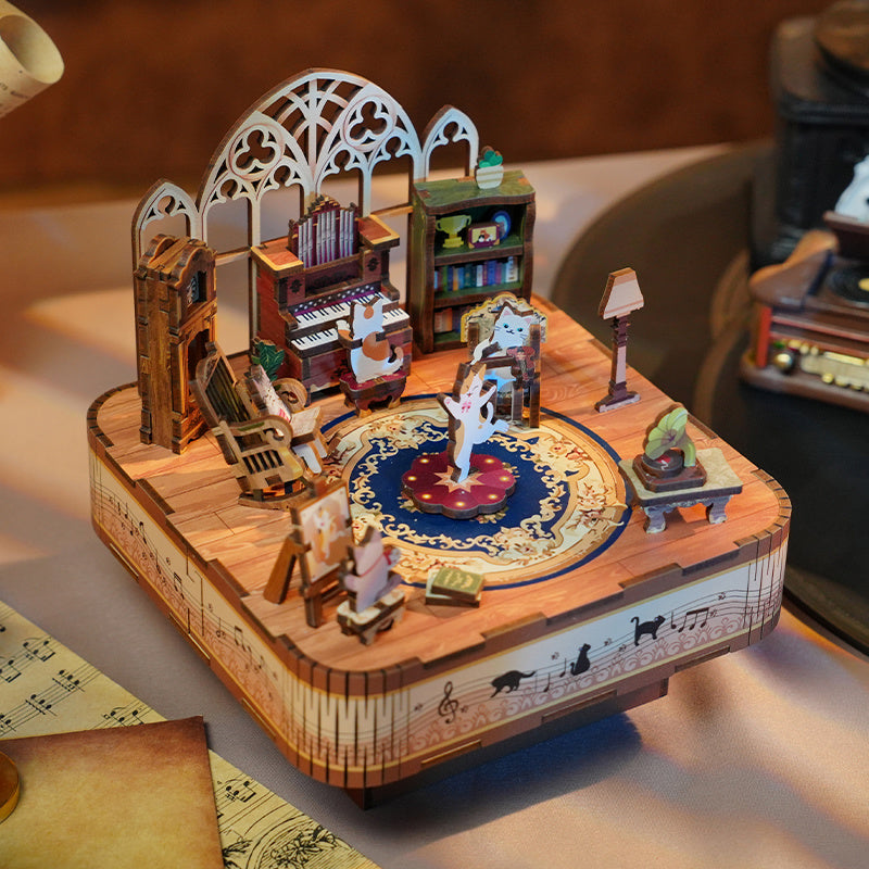 DIY Muziekdoosje - 3D Houten Puzzel, Cat’s Family