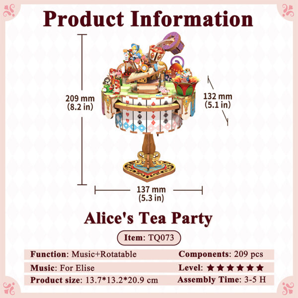 DIY Muziekdoosje - 3D Houten Puzzel, Alice’s Tea Party