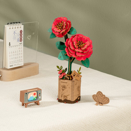DIY Houten Bloem, Rode Camelia