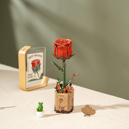 DIY Houten Bloem, Rode Roos