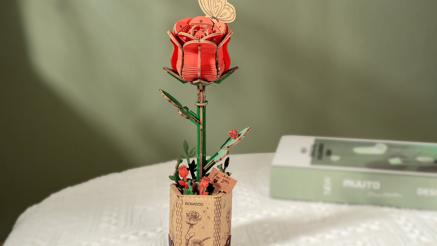 DIY Houten Bloem, Rode Roos