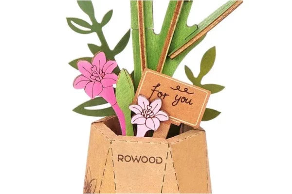 DIY Houten Bloem, Roze Lelie