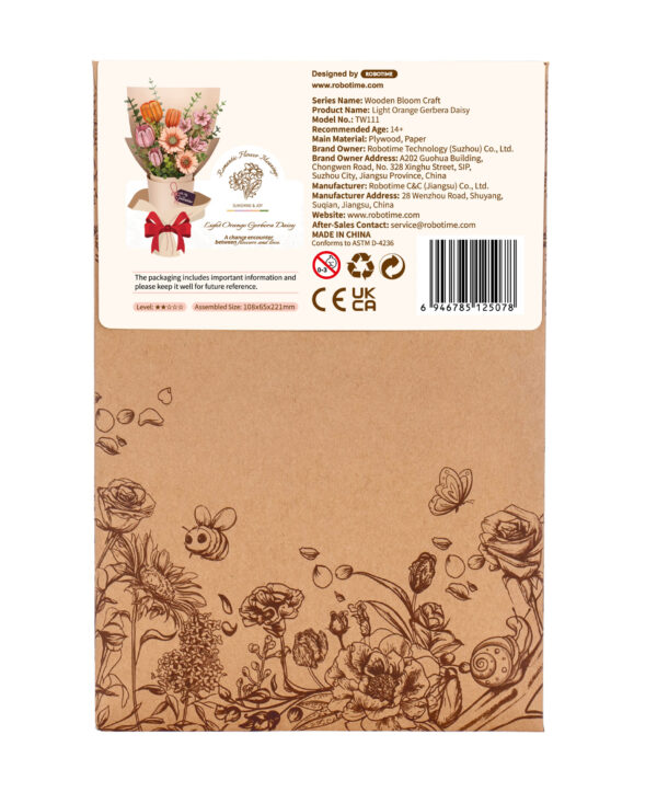 DIY Houten Bloem, Ligt Oranje Gerbera