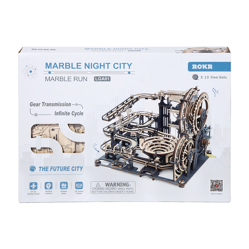 3D DIY Houten Modelbouwpakket - Knikkerbaan Marble Night City
