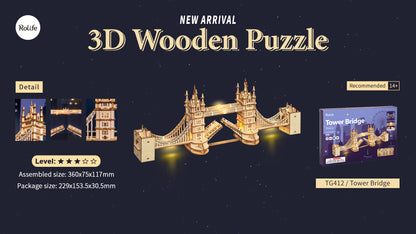 3D DIY Wooden Model Building Kit - Tower Bridge incl. lighting