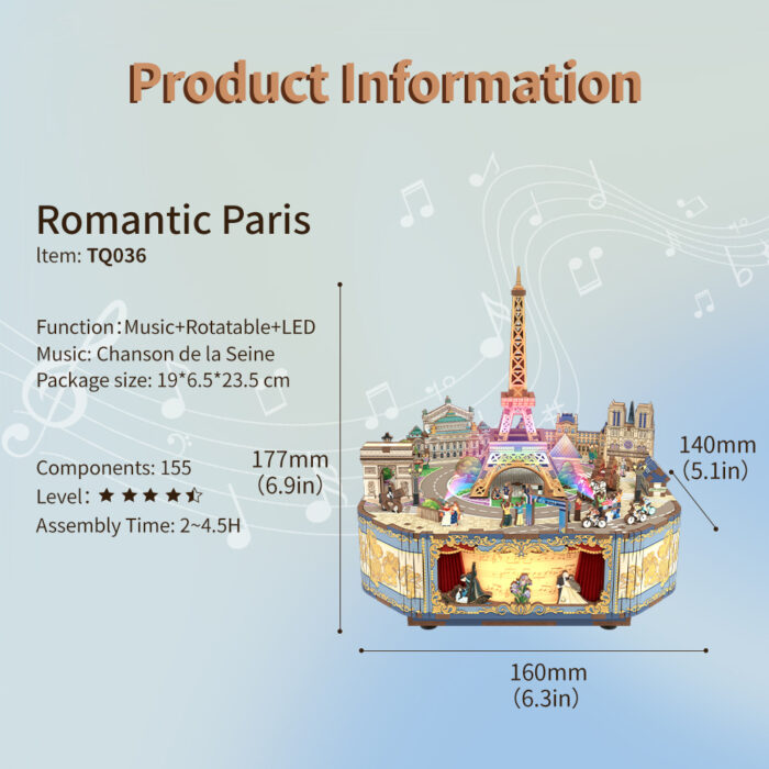 DIY Muziekdoosje - 3D Houten Puzzel, Romantic Paris