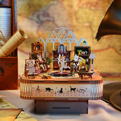 DIY Muziekdoosje - 3D Houten Puzzel, Cat’s Family