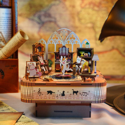 DIY Muziekdoosje - 3D Houten Puzzel, Cat’s Family