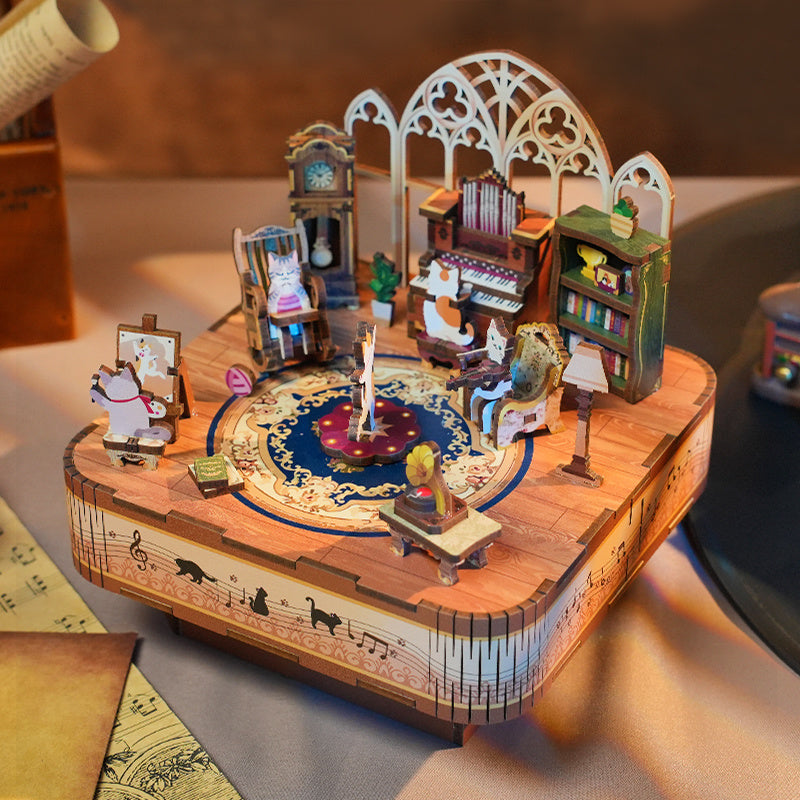 DIY Muziekdoosje - 3D Houten Puzzel, Cat’s Family