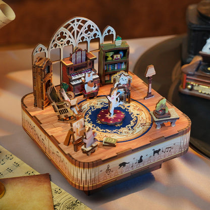 DIY Muziekdoosje - 3D Houten Puzzel, Cat’s Family