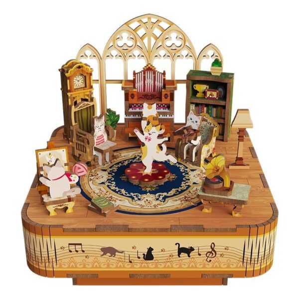 DIY Muziekdoosje - 3D Houten Puzzel, Cat’s Family