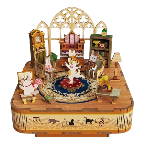 DIY Muziekdoosje - 3D Houten Puzzel, Cat’s Family