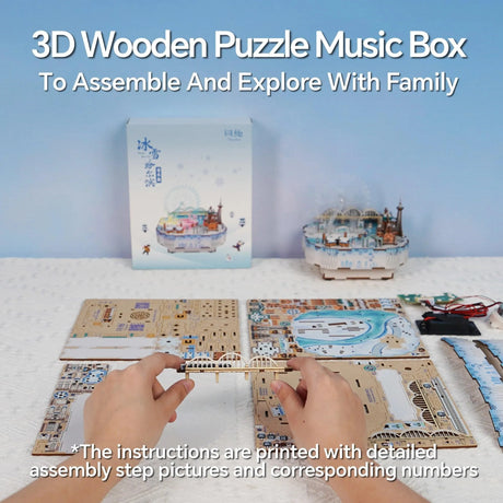 DIY Muziekdoosje - 3D Houten Puzzel, Snow World