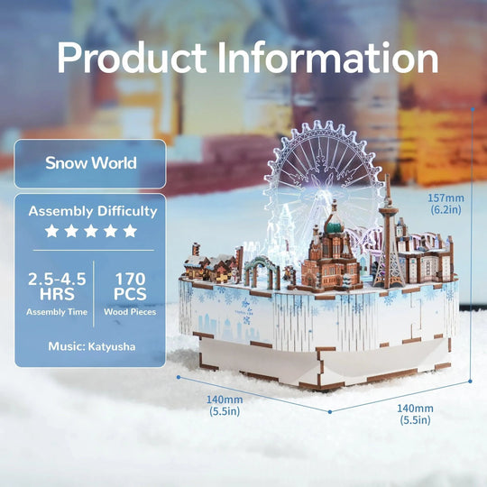 DIY Muziekdoosje - 3D Houten Puzzel, Snow World