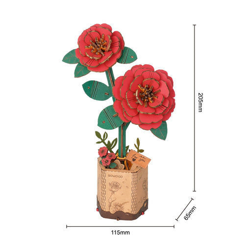 DIY Houten Bloem, Rode Camelia