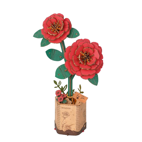 DIY Houten Bloem, Rode Camelia