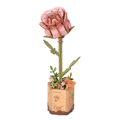 DIY Houten Bloem, Roze Roos