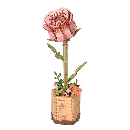 DIY Houten Bloem, Roze Roos
