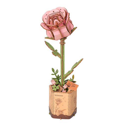 DIY Houten Bloem, Roze Roos