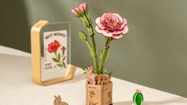 DIY Houten Bloem, Roze Anjer