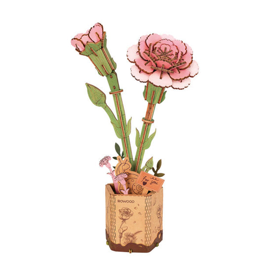 DIY Houten Bloem, Roze Anjer