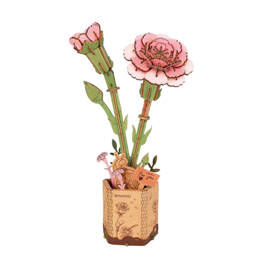 DIY Houten Bloem, Roze Anjer