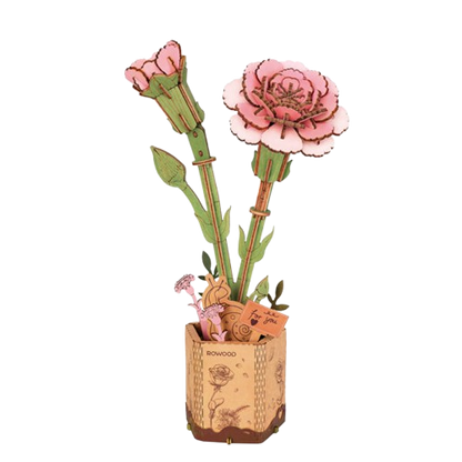 DIY Houten Bloem, Roze Anjer