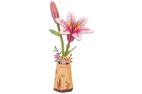 DIY Houten Bloem, Roze Lelie