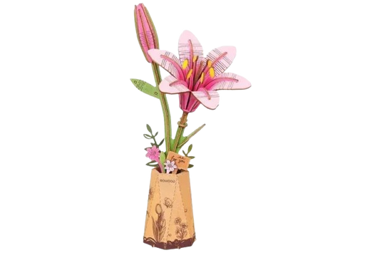 DIY Houten Bloem, Roze Lelie