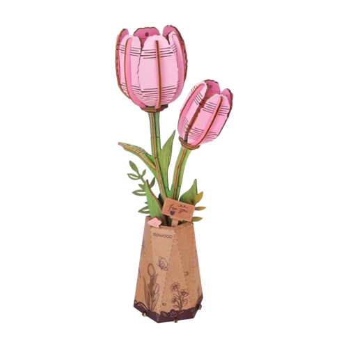 DIY Houten Bloem, Roze Tulp