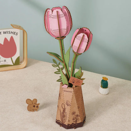 DIY Houten Bloem, Roze Tulp