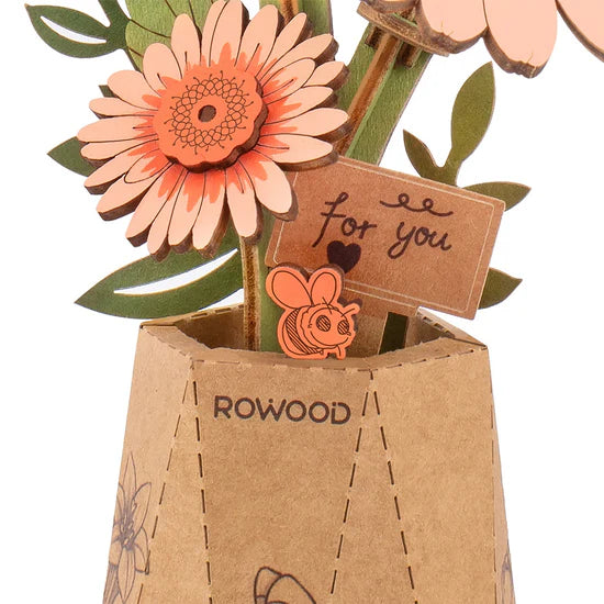 DIY Houten Bloem, Ligt Oranje Gerbera