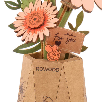 DIY Houten Bloem, Ligt Oranje Gerbera
