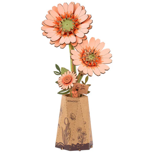 DIY Houten Bloem, Ligt Oranje Gerbera