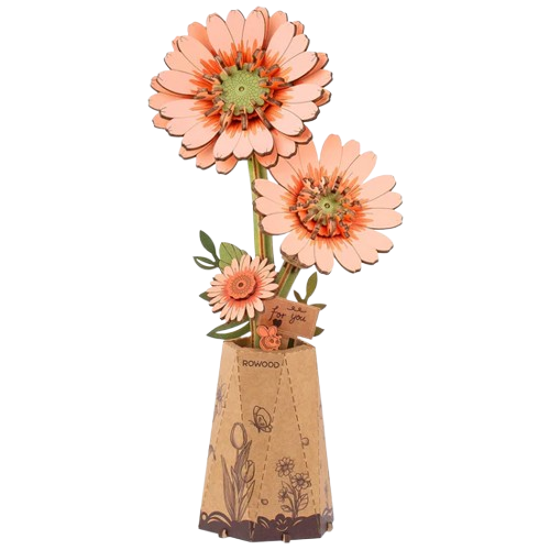 DIY Houten Bloem, Zalmroze Gerbera
